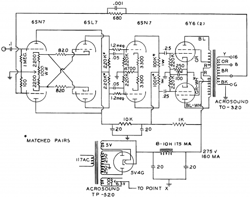 6Y6 amplifier using the TO-320 Acrosound 1955 transformer